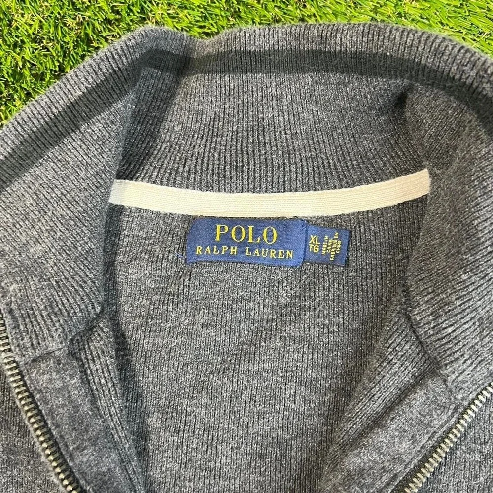 Polo Ralph Lauren Quarter Zip Knit Sweater Spell Out Logo Gray Mens XL Cotton